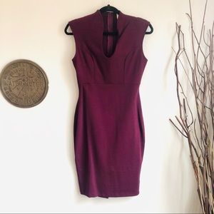NWOT Burgundy fitted deep v-neck cap sleeve dress